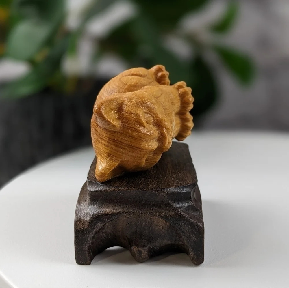 Wooden hand carved cat statue figurine sitting chonky fat ginger orange kitty - Picture 7 of 11